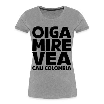 Oiga, Mire, Vea - T-shirt bio Premium Femme - gris chiné - Devant - Mia (176cm)