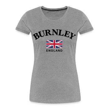 Burnley, Angleterre - T-shirt bio Premium Femme - gris chiné - Devant - Mia (176cm)