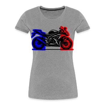 moto france 2026 - T-shirt bio Premium Femme - gris chiné - Devant - Mia (176cm)