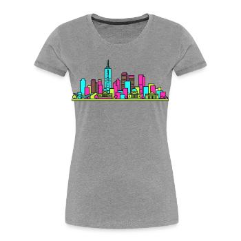 Illustration de la station Flinders de la Skyline de la ville de Melbourne - T-shirt bio Premium Femme - gris chiné - Devant - Mia (176cm)