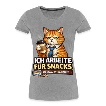 I work for Snacks – Office Cat - Women's Premium Organic T-Shirt - heather grey - Front - Mia (176cm)