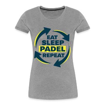 Déclaration d’athlète récurrent Eat Sleep Padel - T-shirt bio Premium Femme - gris chiné - Devant - Mia (176cm)