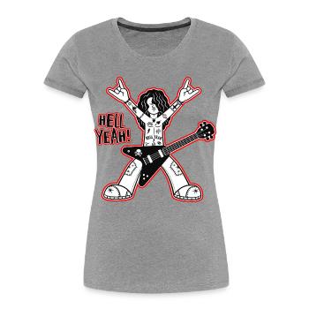 Hell yes Cartoon-Rock-Gitarrist - Frauen Premium Bio T-Shirt - Grau meliert - Vorne - Mia (176cm)