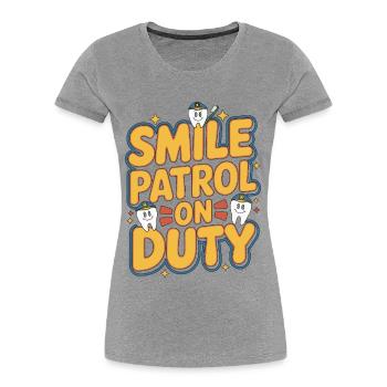 Dentisterie pédiatrique Smile Patrol en service - T-shirt bio Premium Femme - gris chiné - Devant - Mia (176cm)