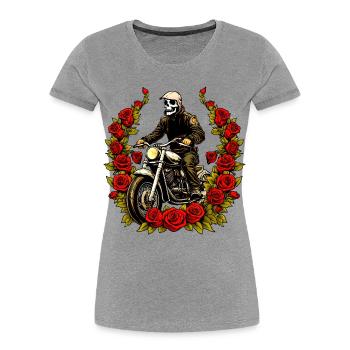 Roses squelette moto - T-shirt bio Premium Femme - gris chiné - Devant - Mia (176cm)