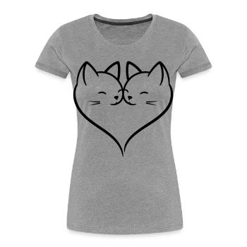 Cat Heart Love Line Art | Cute Romantic Cats Duo - Women's Premium Organic T-Shirt - heather grey - Front - Mia (176cm)
