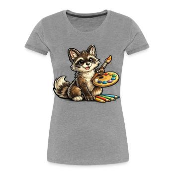 Kleiner Mal-Raccoon - Frauen Premium Bio T-Shirt - Grau meliert - Vorne - Mia (176cm)