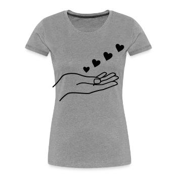 Hand With Floating Hearts Minimal Line Art - Frauen Premium Bio T-Shirt - Grau meliert - Vorne - Mia (176cm)