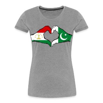 Tajikistan Pakistan Flag Heart Shape - Women's Premium Organic T-Shirt - heather grey - Front - Mia (176cm)