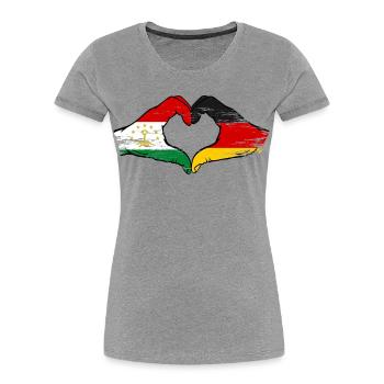 Tadschikistan Deutschland Flagge Hände Herzform - Frauen Premium Bio T-Shirt - Grau meliert - Vorne - Mia (176cm)