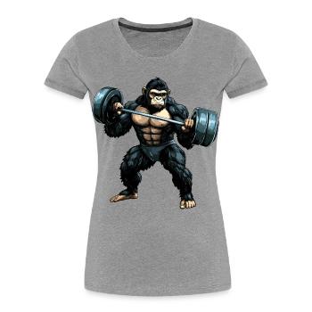 Culturisme singe - T-shirt bio Premium Femme - gris chiné - Devant - Mia (176cm)