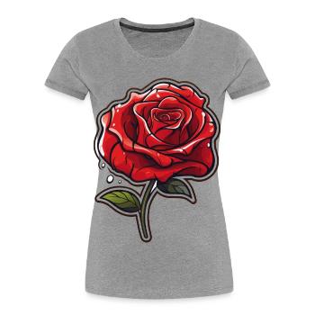 Rote Rose Tattoo-Stil Motiv - Frauen Premium Bio T-Shirt - Grau meliert - Vorne - Mia (176cm)