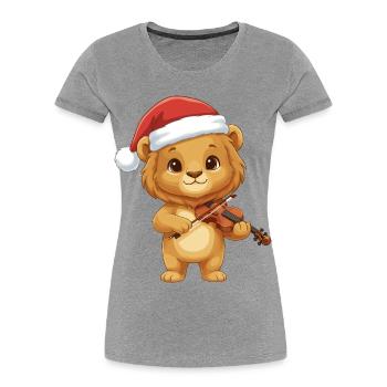 Christmas Lion Playing Violin Art - Women's Premium Organic T-Shirt - heather grey - Front - Mia (176cm)