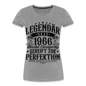 Cadeau d’anniversaire légendaire depuis 1966 - T-shirt bio Premium Femme - gris chiné - Devant - Mia (176cm)