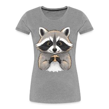Cuddly raccoon with biscuit - Women's Premium Organic T-Shirt - heather grey - Front - Mia (176cm)