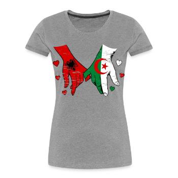 Albanien Algerien Flagge Händehalten used - Frauen Premium Bio T-Shirt - Grau meliert - Vorne - Mia (176cm)