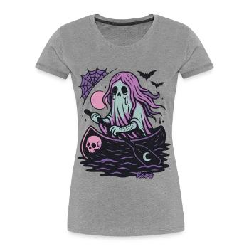 Fantôme dans le bateau avec la lune et la chauve-souris - T-shirt bio Premium Femme - gris chiné - Devant - Mia (176cm)