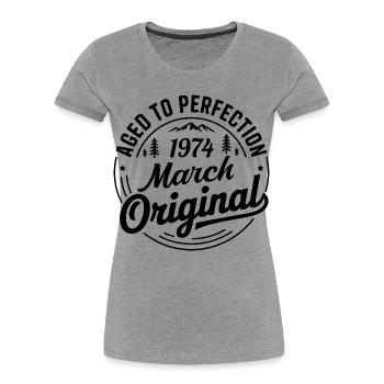 März 1974 – Legende der Gipfel und Berge - Frauen Premium Bio T-Shirt - Grau meliert - Vorne - Mia (176cm)