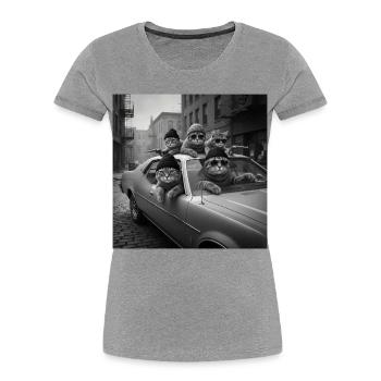 Lustiges Gangster-Katzen-T-Shirt für Männer  - Frauen Premium Bio T-Shirt - Grau meliert - Vorne - Mia (176cm)