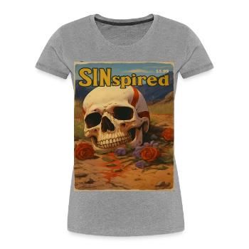 SINspired Skull Vintage Cover Motif - Women's Premium Organic T-Shirt - heather grey - Front - Mia (176cm)