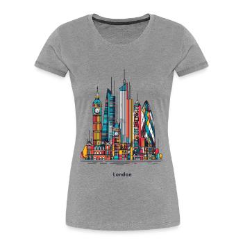 Londons bunte Skyline - Frauen Premium Bio T-Shirt - Grau meliert - Vorne - Mia (176cm)