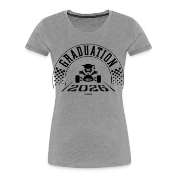 Remise des diplômes 2026 - L’école est terminée - Ligne d’arrivée - B - T-shirt bio Premium Femme - gris chiné - Devant - Mia (176cm)