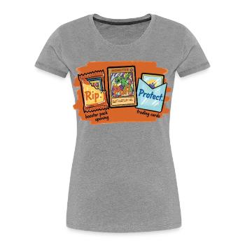Ouverture du pack de cartes à collectionner Rip Pull Protect - T-shirt bio Premium Femme - gris chiné - Devant - Mia (176cm)