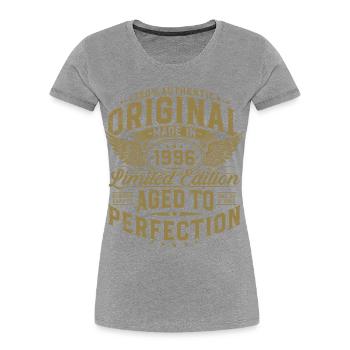 Cadeau d’anniversaire original de 1996 - T-shirt bio Premium Femme - gris chiné - Devant - Mia (176cm)
