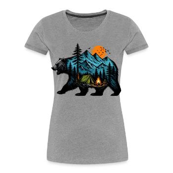 Camping nocturne: montagne et feu - T-shirt bio Premium Femme - gris chiné - Devant - Mia (176cm)