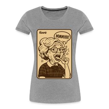 Vintage-Oma-Mmmhh-Ausdruck - Frauen Premium Bio T-Shirt - Grau meliert - Vorne - Mia (176cm)