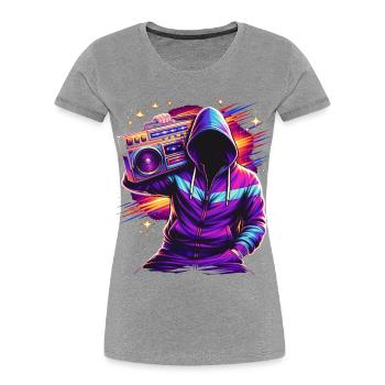 80er Neon Boombox Streetstyle  - Frauen Premium Bio T-Shirt - Grau meliert - Vorne - Mia (176cm)