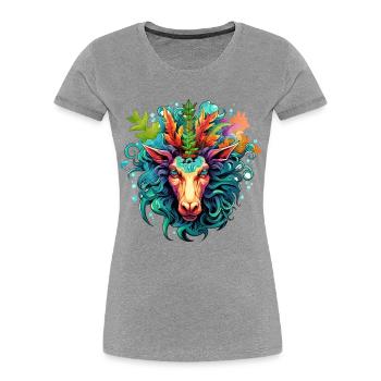Colorful goat head design with leaves - Women's Premium Organic T-Shirt - heather grey - Front - Mia (176cm)