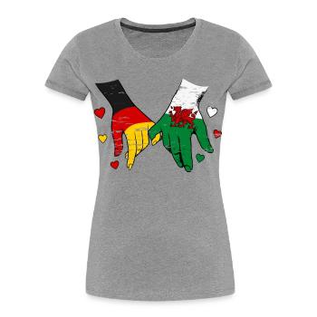Deutschland_Wales_Flagge_Haendehalten_used - Frauen Premium Bio T-Shirt - Grau meliert - Vorne - Mia (176cm)