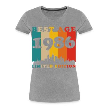1986 Vintage Retro Geburtstagsgeschenk - Frauen Premium Bio T-Shirt - Grau meliert - Vorne - Mia (176cm)