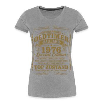 Jahrgang 1976 Oldtimer Geburtstag Geschenk Retro - Frauen Premium Bio T-Shirt - Grau meliert - Vorne - Mia (176cm)