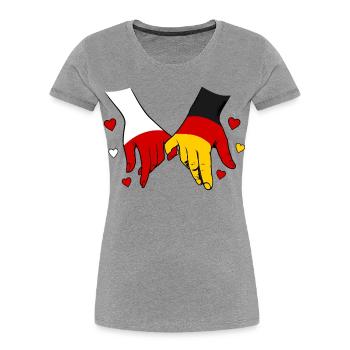 Polen_Deutschland_Flagge_Händehalten - Frauen Premium Bio T-Shirt - Grau meliert - Vorne - Mia (176cm)