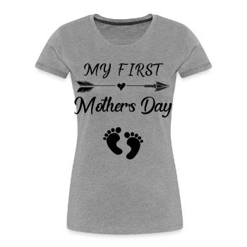 Mein erstes Muttertags-T-Shirt für eine schwangere Mutter - Frauen Premium Bio T-Shirt - Grau meliert - Vorne - Mia (176cm)