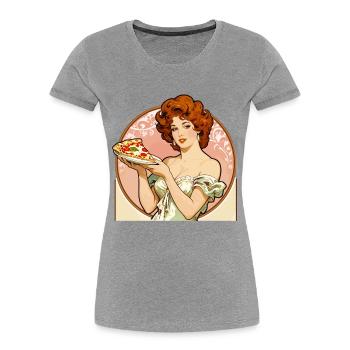 Pizza-Girl vintage Pin-Up dans le style Art nouveau - T-shirt bio Premium Femme - gris chiné - Devant - Mia (176cm)