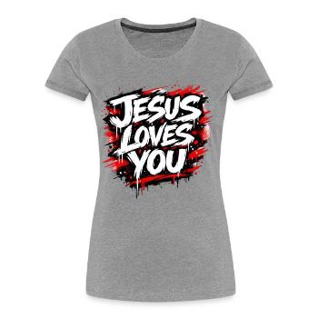 Jesus Loves You Graffiti Statement - Women's Premium Organic T-Shirt - heather grey - Front - Mia (176cm)