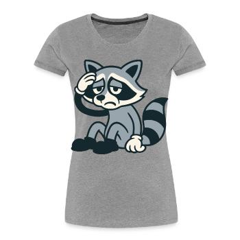 Müder Waschbär mit Kopfweh - Frauen Premium Bio T-Shirt - Grau meliert - Vorne - Mia (176cm)
