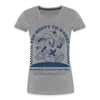 Hoppiger Hase: Gute Laune Streetwear - Frauen Premium Bio T-Shirt - Grau meliert - Vorne - Mia (176cm)