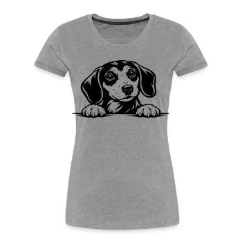Portrait du teckel à la patte - T-shirt bio Premium Femme - gris chiné - Devant - Mia (176cm)