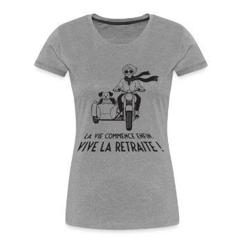 La Vie Commence Enfin - T-shirt bio Premium Femme - gris chiné - Devant - Mia (176cm)