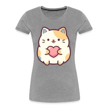 Kawaii Cat Heart Cartoon Motif for Cats Fans - Women's Premium Organic T-Shirt - heather grey - Front - Mia (176cm)