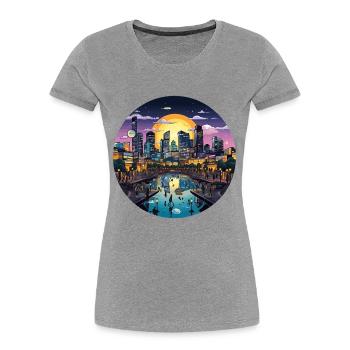 Sonnenuntergangsstadt am Wasser - Frauen Premium Bio T-Shirt - Grau meliert - Vorne - Mia (176cm)