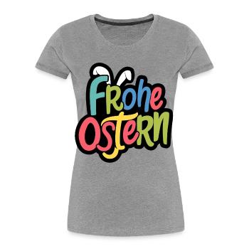 Frohe Ostern Bunny Typo Farbspiel - Frauen Premium Bio T-Shirt - Grau meliert - Vorne - Mia (176cm)