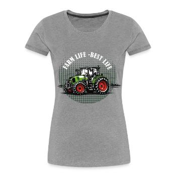 Vie à la ferme – Tracteur vert Vintage Halftone - T-shirt bio Premium Femme - gris chiné - Devant - Mia (176cm)