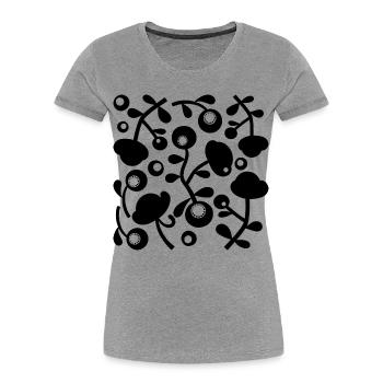 Pivoines abstraites L noires transparentes - T-shirt bio Premium Femme - gris chiné - Devant - Mia (176cm)