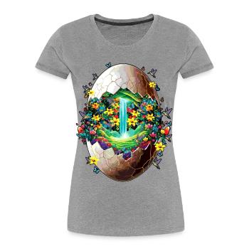 Eostre, printemps, Lune, Joyeuses Pâques, bénédictions d’Ostara - T-shirt bio Premium Femme - gris chiné - Devant - Mia (176cm)