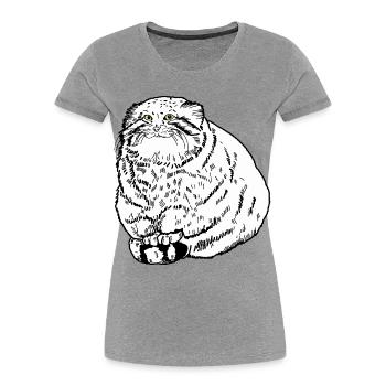 Gros chat - T-shirt bio Premium Femme - gris chiné - Devant - Mia (176cm)